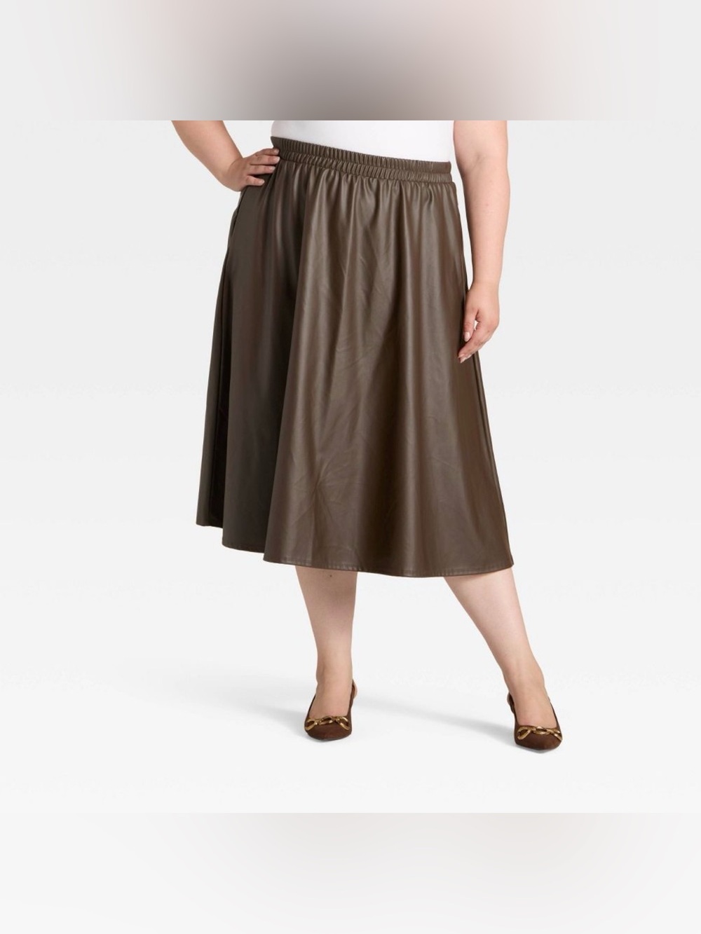 Women's Dark Brown Faux Leather A-Line Skirt
